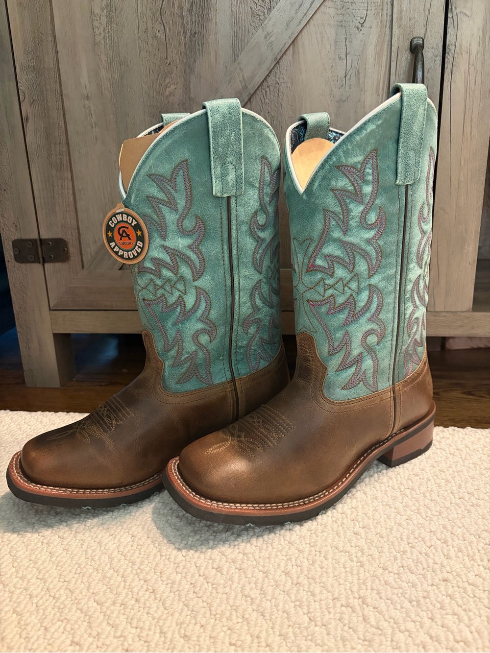 Laredo Anita Leather Boot - Turquoise and Brown Western Cowboy Boots
